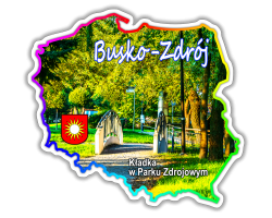 Magnes elastyczny BUSKO-ZDRÓJ wielobarwny kontur Polski - kładka w Parku Zdrojowym